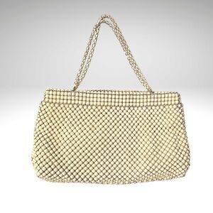 Vintage Whiting Davis Alumesh Purse Ivory Cream Color Mid Century Handbag